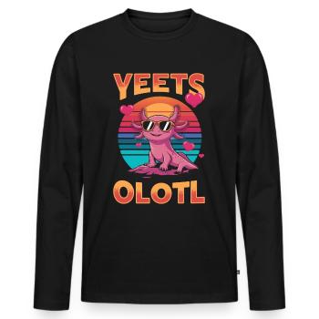 Funny Axolotl with sunglasses Kawaii Yeets Olotl - Men's Premium Organic Long Sleeve Shirt - black - Front - Nico (187cm)