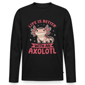 Axolotl Kawaii Life Is Better With An Axolotl - Men's Premium Organic Long Sleeve Shirt - black - Front - Nico (187cm)