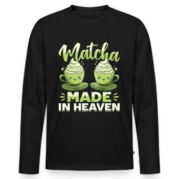 Matcha Green Tea Latte Matcha Made in Heaven - Männer Premium Bio Langarmshirt - Schwarz - Vorne - Nico (187cm)