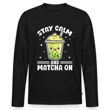Matcha Green Bubble Tea Latte Boba Stay Calm - Männer Premium Bio Langarmshirt - Schwarz - Vorne - Nico (187cm)
