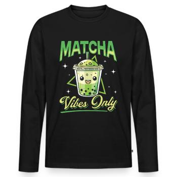 Matcha Green Tea Latte Matcha Vibes Only - Männer Premium Bio Langarmshirt - Schwarz - Vorne - Nico (187cm)