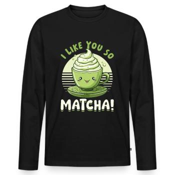Matcha Green Latte Boba I Like You So Matcha! - Männer Premium Bio Langarmshirt - Schwarz - Vorne - Nico (187cm)