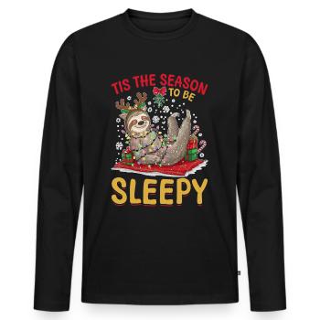 Sloth Christmas Animal Tis the Season to be Sleepy - Men's Premium Organic Long Sleeve Shirt - black - Front - Nico (187cm)