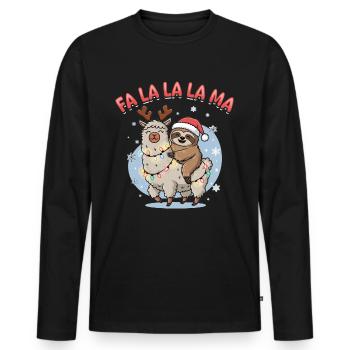 Sloth Llama Christmas Animal Fa La La La La Ma - Men's Premium Organic Long Sleeve Shirt - black - Front - Nico (187cm)