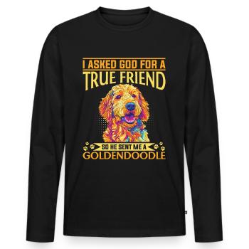 Race de chien Goldendoodle J’ai demandé à Dieu un vrai - T-shirt manches longues Premium bio Homme - noir - Devant - Nico (187cm)