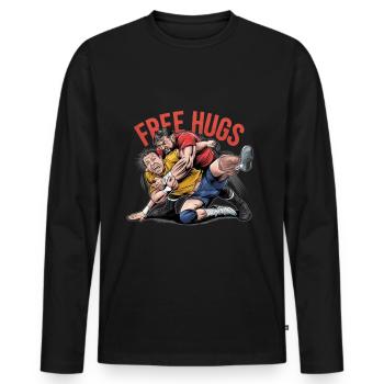 Lutteur - Câlins gratuits - T-shirt manches longues Premium bio Homme - noir - Devant - Nico (187cm)