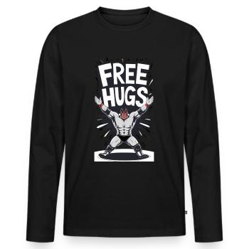 Lutteur - Câlins gratuits - T-shirt manches longues Premium bio Homme - noir - Devant - Nico (187cm)