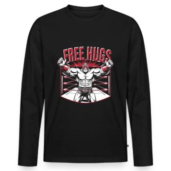 Lutteur - Câlins gratuits - T-shirt manches longues Premium bio Homme - noir - Devant - Nico (187cm)