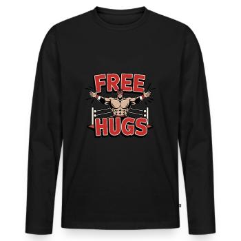 Lutteur - Câlins gratuits - T-shirt manches longues Premium bio Homme - noir - Devant - Nico (187cm)