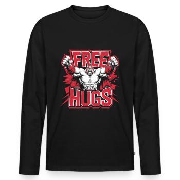 Lutteur - Câlins gratuits - T-shirt manches longues Premium bio Homme - noir - Devant - Nico (187cm)