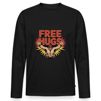 Lutteur - Câlins gratuits - T-shirt manches longues Premium bio Homme - noir - Devant - Nico (187cm)