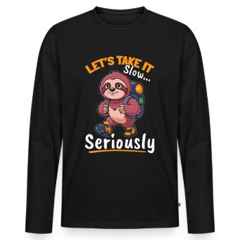 Sloth Hiking Mountains Lets take it slow - Men's Premium Organic Long Sleeve Shirt - black - Front - Nico (187cm)