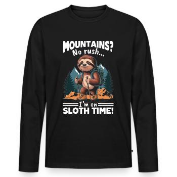 Sloth Hiking Mountains Mountains? No rush - Männer Premium Bio Langarmshirt - Schwarz - Vorne - Nico (187cm)