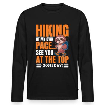 Sloth Hiking Mountains Hiking at my own pace - Men's Premium Organic Long Sleeve Shirt - black - Front - Nico (187cm)