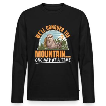 Paresseux Randonnée Montagne Nous partirons à la conquête de la montagne - T-shirt manches longues Premium bio Homme - noir - Devant - Nico (187cm)