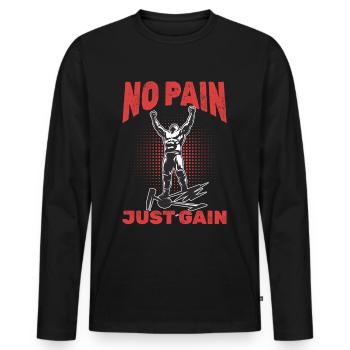 Lutteur Pas de douleur, juste du gain ! - T-shirt manches longues Premium bio Homme - noir - Devant - Nico (187cm)