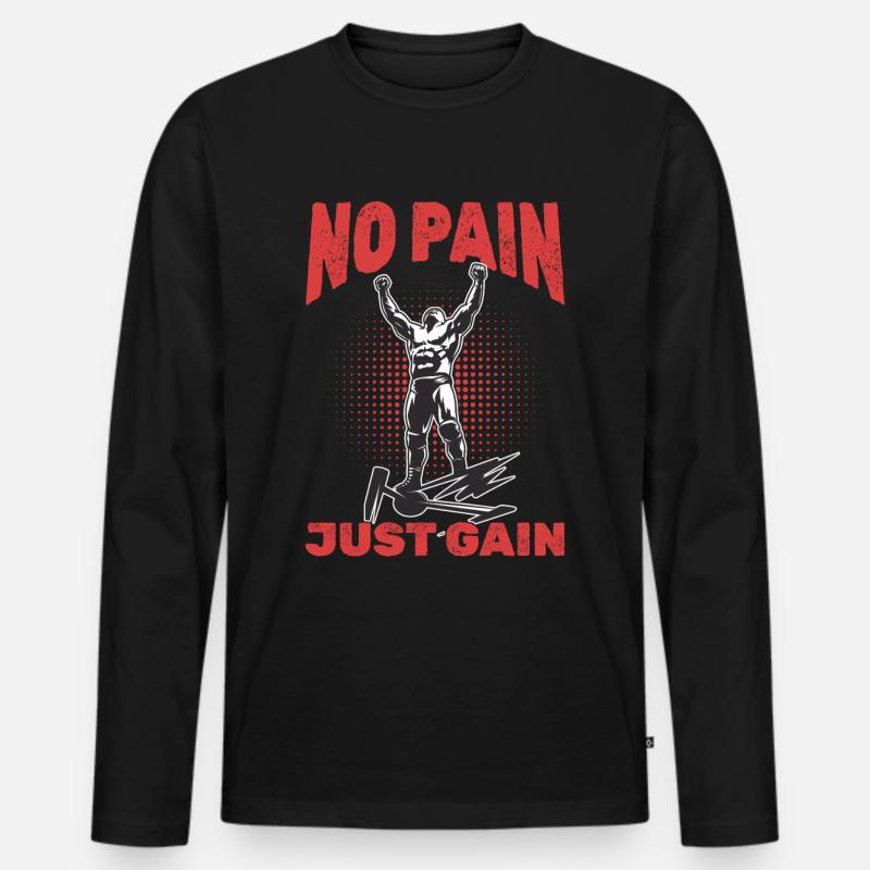 Lutteur Pas de douleur, juste du gain ! - T-shirt manches longues Premium bio Homme - noir