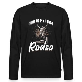 Lutteur C’est mon premier rodéo - T-shirt manches longues Premium bio Homme - noir - Devant - Nico (187cm)