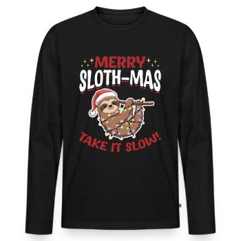Sloth Christmas Animal Merry Slothmas take it slow - Men's Premium Organic Long Sleeve Shirt - black - Front - Nico (187cm)
