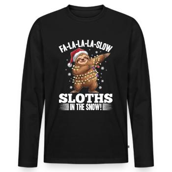 Sloth Christmas Animal Fa-la-la-la-slow - Men's Premium Organic Long Sleeve Shirt - black - Front - Nico (187cm)