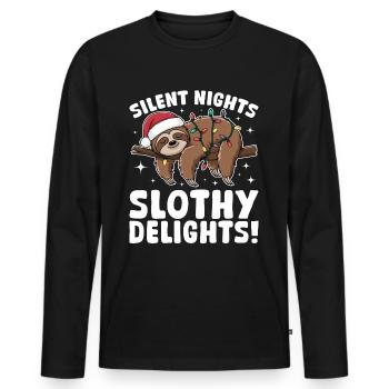 Sloth Christmas Animal Silent nights, slothy - Men's Premium Organic Long Sleeve Shirt - black - Front - Nico (187cm)