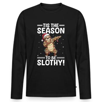 Sloth Christmas Animal Tis the season to be slothy - Men's Premium Organic Long Sleeve Shirt - black - Front - Nico (187cm)