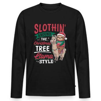 Sloth Llama Christmas Slothin' around the - Men's Premium Organic Long Sleeve Shirt - black - Front - Nico (187cm)