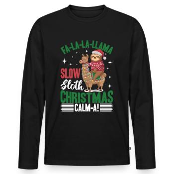 Sloth Llama Christmas Fa-la-la-llama - Men's Premium Organic Long Sleeve Shirt - black - Front - Nico (187cm)