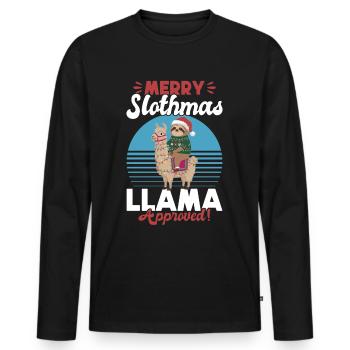 Lama paresseux Noël Joyeux paresseux - T-shirt manches longues Premium bio Homme - noir - Devant - Nico (187cm)