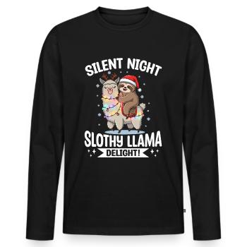 Sloth Llama Christmas Silent night - Men's Premium Organic Long Sleeve Shirt - black - Front - Nico (187cm)