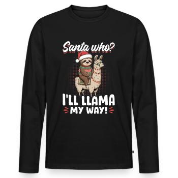 Sloth Llama Christmas Santa who? - Men's Premium Organic Long Sleeve Shirt - black - Front - Nico (187cm)