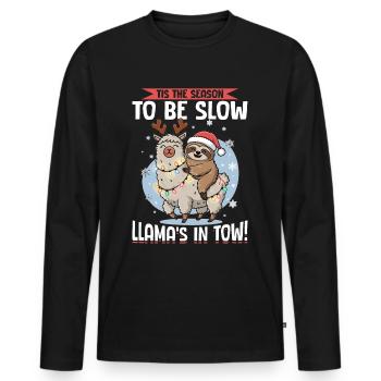 Sloth Llama Christmas Tis the season to be slow - Männer Premium Bio Langarmshirt - Schwarz - Vorne - Nico (187cm)