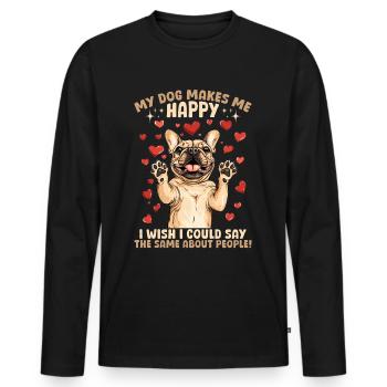 Bouledogue français Frechie Dog Mon chien me rend heureux - T-shirt manches longues Premium bio Homme - noir - Devant - Nico (187cm)