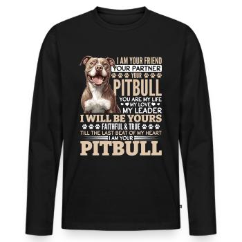 Propriétaire de chien Pitbull Terrier - T-shirt manches longues Premium bio Homme - noir - Devant - Nico (187cm)