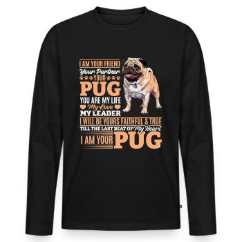 Mignon propriétaire de chien carlin - T-shirt manches longues Premium bio Homme - noir - Devant - Nico (187cm)