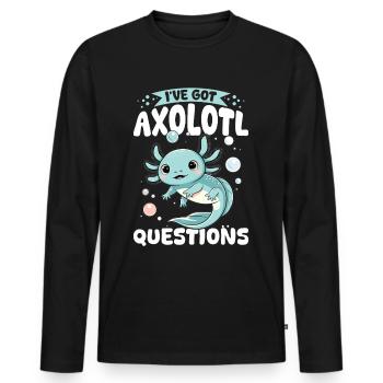Cute Axolotl I've Got Axolotl Questions - Men's Premium Organic Long Sleeve Shirt - black - Front - Nico (187cm)