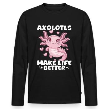 Cute Axolotl Axolotls Make Life Better - Men's Premium Organic Long Sleeve Shirt - black - Front - Nico (187cm)