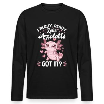 Axolotl I Really, Really Love Axolotls, Got It? - Men's Premium Organic Long Sleeve Shirt - black - Front - Nico (187cm)