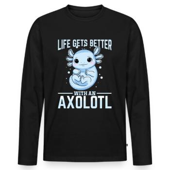 La vie d’un axolotl mignon s’améliore avec un axolotl - T-shirt manches longues Premium bio Homme - noir - Devant - Nico (187cm)