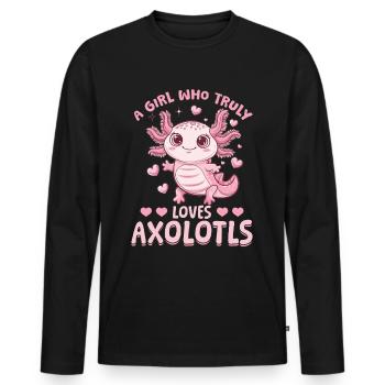 Mignon Axolotl Une fille qui aime vraiment les axolotls - T-shirt manches longues Premium bio Homme - noir - Devant - Nico (187cm)