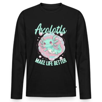 Cute Axolotl Axolotls Make Life Better - Men's Premium Organic Long Sleeve Shirt - black - Front - Nico (187cm)
