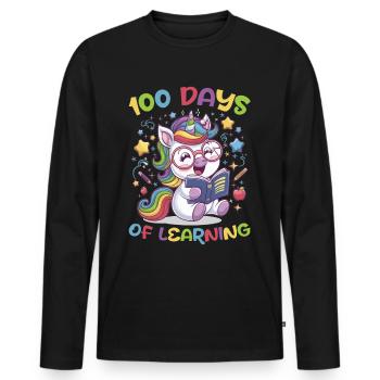 Cute Unicorn Rainbow 100 Days of School - Männer Premium Bio Langarmshirt - Schwarz - Vorne - Nico (187cm)
