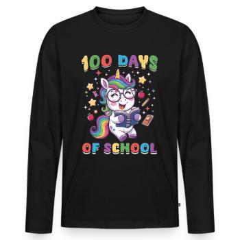 Cute Unicorn Rainbow 100 Days of School - Männer Premium Bio Langarmshirt - Schwarz - Vorne - Nico (187cm)