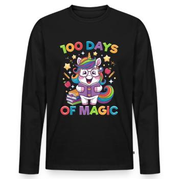 Cute Unicorn Rainbow 100 Days of School - Männer Premium Bio Langarmshirt - Schwarz - Vorne - Nico (187cm)