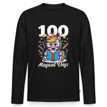 Cute Unicorn Rainbow 100 Days of School - Männer Premium Bio Langarmshirt - Schwarz - Vorne - Nico (187cm)