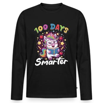 Cute Unicorn Rainbow 100 Days of School - Männer Premium Bio Langarmshirt - Schwarz - Vorne - Nico (187cm)
