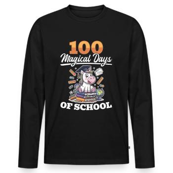 Cute Unicorn Rainbow 100 Days of School - Männer Premium Bio Langarmshirt - Schwarz - Vorne - Nico (187cm)