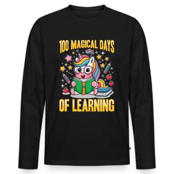 Cute Unicorn Rainbow 100 Days of School - Männer Premium Bio Langarmshirt - Schwarz - Vorne - Nico (187cm)