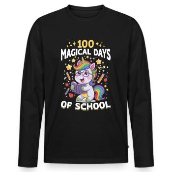 Cute Unicorn Rainbow 100 Days of School - Männer Premium Bio Langarmshirt - Schwarz - Vorne - Nico (187cm)