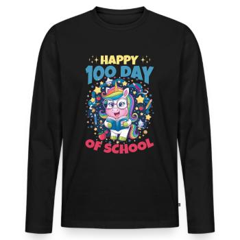 Cute Unicorn Rainbow 100 Days of School - Männer Premium Bio Langarmshirt - Schwarz - Vorne - Nico (187cm)